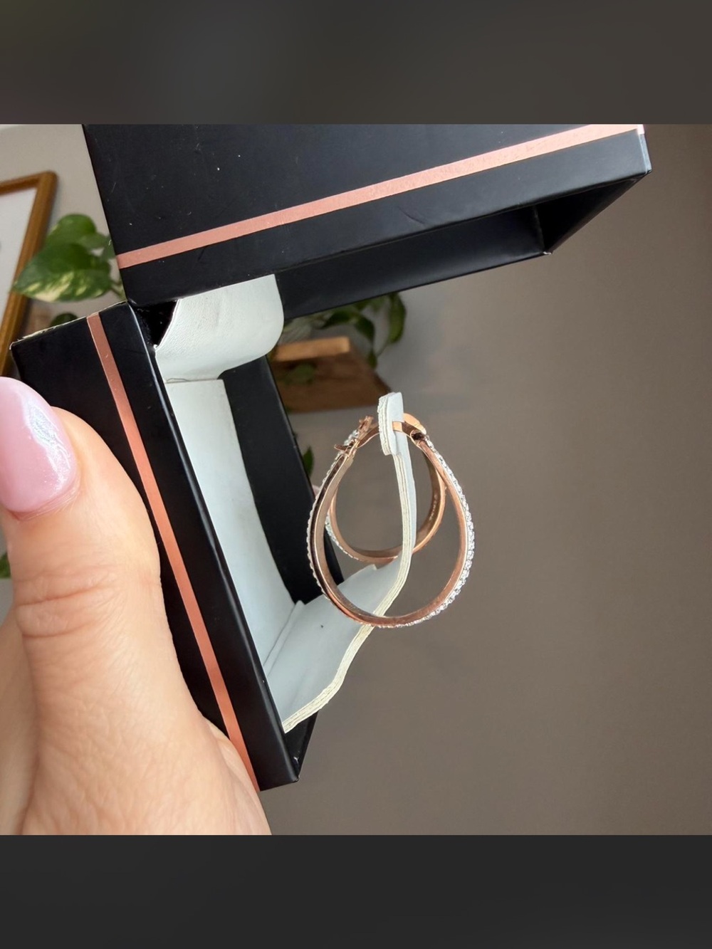Swarovski Rose Gold Hoop Earrings with Clear Crystals - Picture 2 of 2